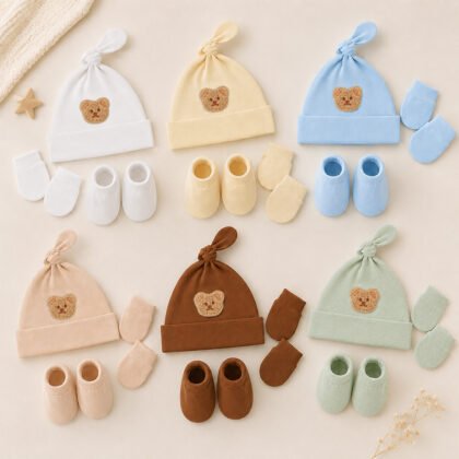 Bear Beanie, Mittens & Socks Set (0–6M)