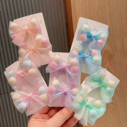 Tulle Pom-Pom Hair Clips
