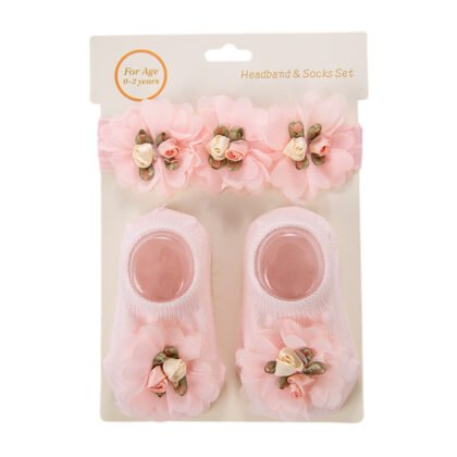 Floral Hairband & Knitted Socks Set — 3 Pieces